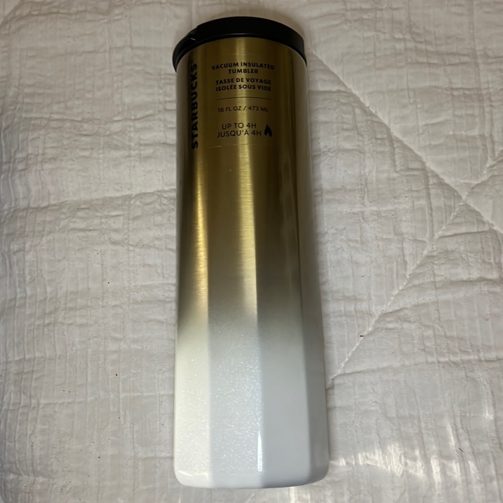 NWT 2019 Starbucks Stainless Steel Gold and White vacuum insulated Tumbler 16oz